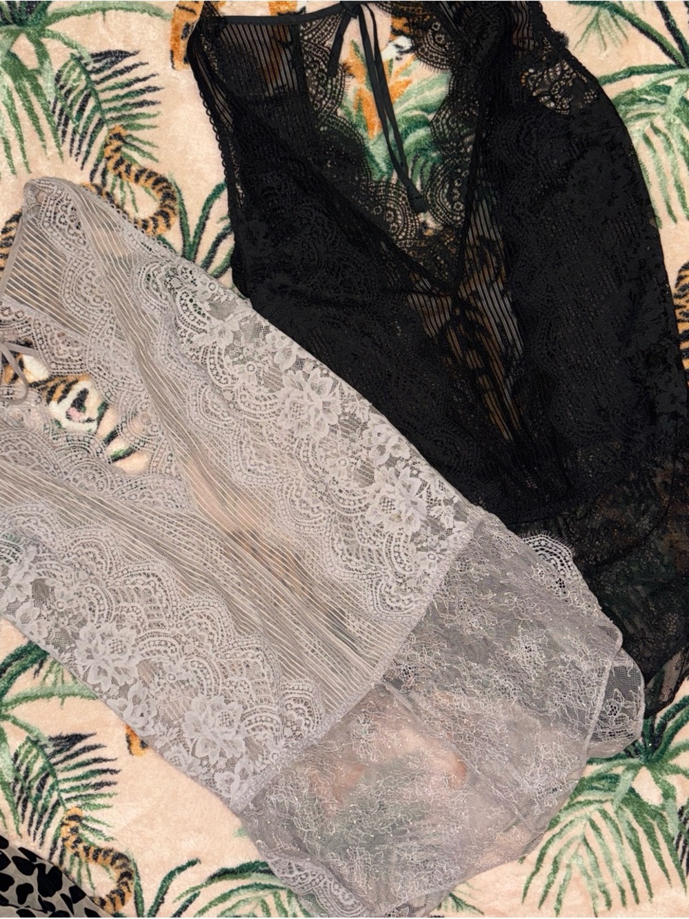 Victorias Secret Bundle Lace Sheer Bodysuits and Dress slip - Black & Light Gray